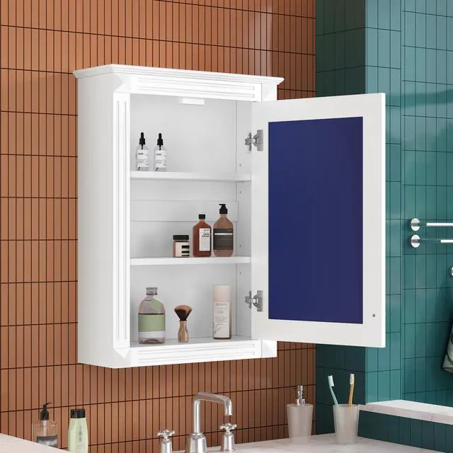 Alt view image 6 of 7 - 20" Wall Mounted Bathroom Storage Cabinet with Mirror, Medicine Cabinet with Height Adjustable Shelf, Over the Toilet Space Saver Cabinet