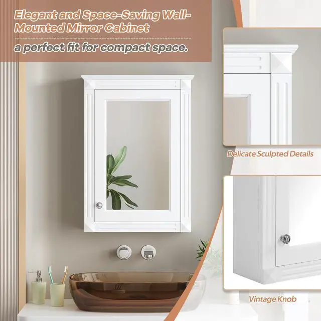 Alt view image 7 of 7 - 20" Wall Mounted Bathroom Storage Cabinet with Mirror, Medicine Cabinet with Height Adjustable Shelf, Over the Toilet Space Saver Cabinet