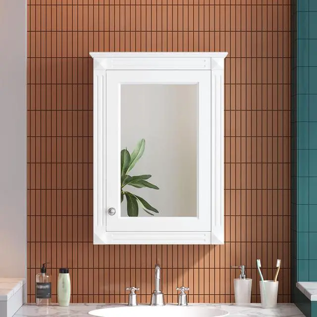 Alt view image 5 of 7 - 20" Wall Mounted Bathroom Storage Cabinet with Mirror, Medicine Cabinet with Height Adjustable Shelf, Over the Toilet Space Saver Cabinet