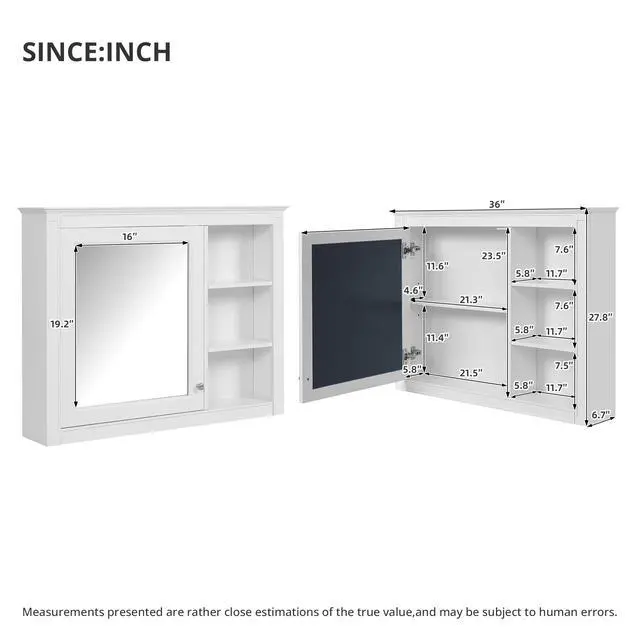 Alt view image 3 of 7 - 36'' x 28'' Medicine Cabinet, Wall Mounted Bathroom Storage Cabinet, Modern Bathroom Wall Cabinet with Mirror,Medicine Cabinet, Mirror Cabinet with 1 adjustable Shelf