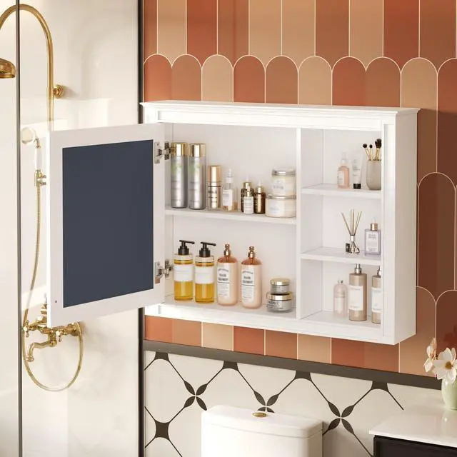 Alt view image 4 of 7 - 36'' x 28'' Medicine Cabinet, Wall Mounted Bathroom Storage Cabinet, Modern Bathroom Wall Cabinet with Mirror,Medicine Cabinet, Mirror Cabinet with 1 adjustable Shelf