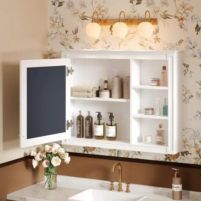 Alt view image 6 of 7 - 36'' x 28'' Medicine Cabinet, Wall Mounted Bathroom Storage Cabinet, Modern Bathroom Wall Cabinet with Mirror,Medicine Cabinet, Mirror Cabinet with 1 adjustable Shelf