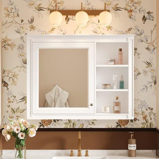 Alt view image 5 of 7 - 36'' x 28'' Medicine Cabinet, Wall Mounted Bathroom Storage Cabinet, Modern Bathroom Wall Cabinet with Mirror,Medicine Cabinet, Mirror Cabinet with 1 adjustable Shelf