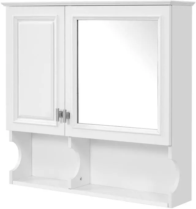 Main image of 30 Inch Mirror Medicine Cabinet with Open Shelves, Wall Mounted Home Storage with Doors & Mirror, Adjustable Shelf, Bathroom Storage Cabinet over Toilet