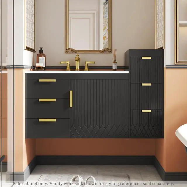 Alt view image 2 of 7 - Wall Mounted Floating Cabinet, 12inch Side Cabinet with Drawers, Mutifunctional Cabinet for Bathroom, Living Room (Bathroom Vanity Not Included)