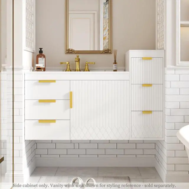 Alt view image 2 of 7 - Wall Mounted Floating Cabinet, 12inch Side Cabinet with Drawers, Mutifunctional Cabinet for Bathroom, Living Room (Bathroom Vanity Not Included)