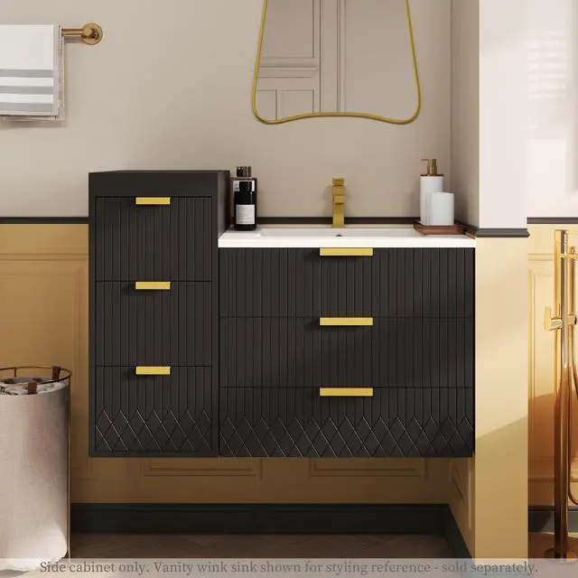 Alt view image 7 of 7 - Wall Mounted Floating Cabinet, 12inch Side Cabinet with Drawers, Mutifunctional Cabinet for Bathroom, Living Room (Bathroom Vanity Not Included)