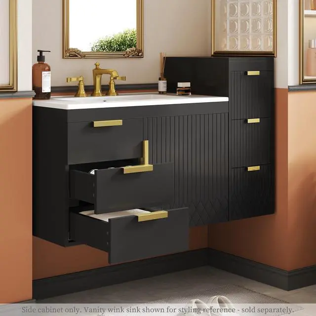 Alt view image 4 of 7 - Wall Mounted Floating Cabinet, 12inch Side Cabinet with Drawers, Mutifunctional Cabinet for Bathroom, Living Room (Bathroom Vanity Not Included)