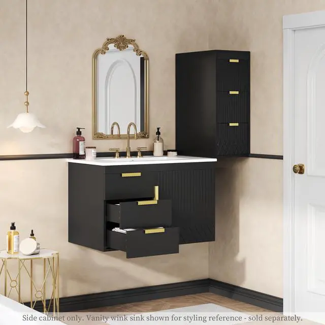 Alt view image 6 of 7 - Wall Mounted Floating Cabinet, 12inch Side Cabinet with Drawers, Mutifunctional Cabinet for Bathroom, Living Room (Bathroom Vanity Not Included)