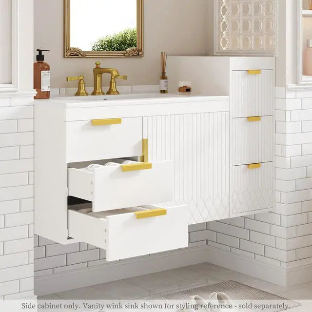 Alt view image 4 of 7 - Wall Mounted Floating Cabinet, 12inch Side Cabinet with Drawers, Mutifunctional Cabinet for Bathroom, Living Room (Bathroom Vanity Not Included)