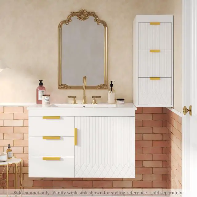 Alt view image 5 of 7 - Wall Mounted Floating Cabinet, 12inch Side Cabinet with Drawers, Mutifunctional Cabinet for Bathroom, Living Room (Bathroom Vanity Not Included)