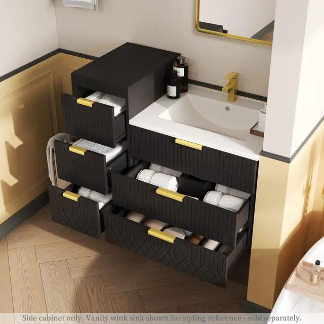 Alt view image 5 of 7 - Wall Mounted Floating Cabinet, 12inch Side Cabinet with Drawers, Mutifunctional Cabinet for Bathroom, Living Room (Bathroom Vanity Not Included)