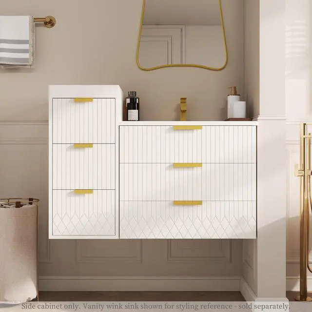 Alt view image 7 of 7 - Wall Mounted Floating Cabinet, 12inch Side Cabinet with Drawers, Mutifunctional Cabinet for Bathroom, Living Room (Bathroom Vanity Not Included)