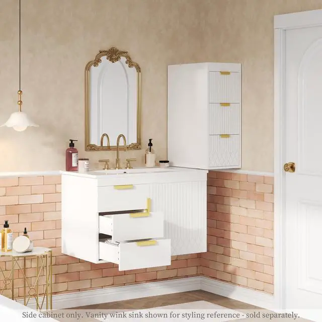 Alt view image 6 of 7 - Wall Mounted Floating Cabinet, 12inch Side Cabinet with Drawers, Mutifunctional Cabinet for Bathroom, Living Room (Bathroom Vanity Not Included)