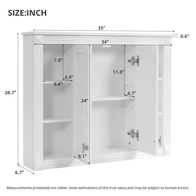 Alt view image 3 of 7 - 36'' x 28'' Medicine Cabinet, Wall Mounted Bathroom Storage Cabinet, with 1 Adjustable Shelf, Wall-Mounted Medicine Cabinet for Bathroom, Soft-Closing Hinges, Swing-Open Doors