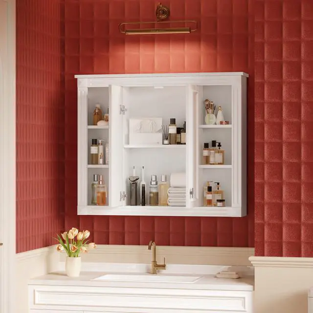 Alt view image 2 of 7 - 36'' x 28'' Medicine Cabinet, Wall Mounted Bathroom Storage Cabinet, with 1 Adjustable Shelf, Wall-Mounted Medicine Cabinet for Bathroom, Soft-Closing Hinges, Swing-Open Doors