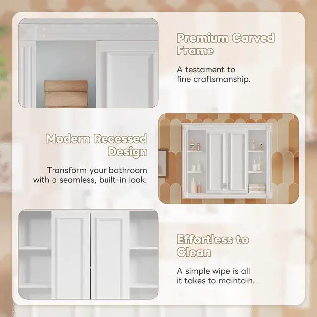 Alt view image 7 of 7 - 36'' x 28'' Medicine Cabinet, Wall Mounted Bathroom Storage Cabinet, with 1 Adjustable Shelf, Wall-Mounted Medicine Cabinet for Bathroom, Soft-Closing Hinges, Swing-Open Doors