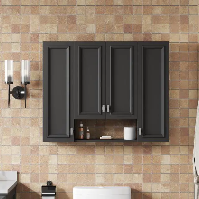 Alt view image 2 of 7 - Modern Bathroom Cabinet with 5 Adjustable Shelves, Wall-Mounted Medicine Cabinet for Bathroom, Soft-Closing Hinges, Open Shelving Design