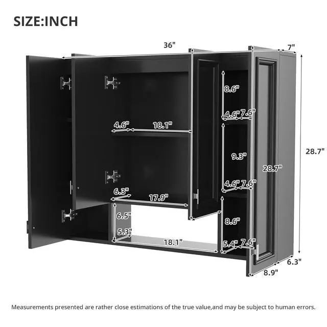 Alt view image 3 of 7 - Modern Bathroom Cabinet with 5 Adjustable Shelves, Wall-Mounted Medicine Cabinet for Bathroom, Soft-Closing Hinges, Open Shelving Design