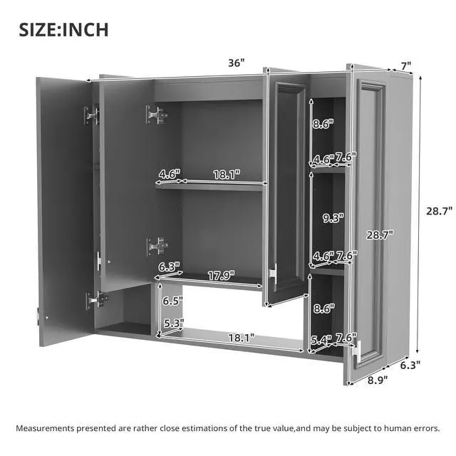 Alt view image 3 of 7 - Modern Bathroom Cabinet with 5 Adjustable Shelves, Wall-Mounted Medicine Cabinet for Bathroom, Soft-Closing Hinges, Open Shelving Design