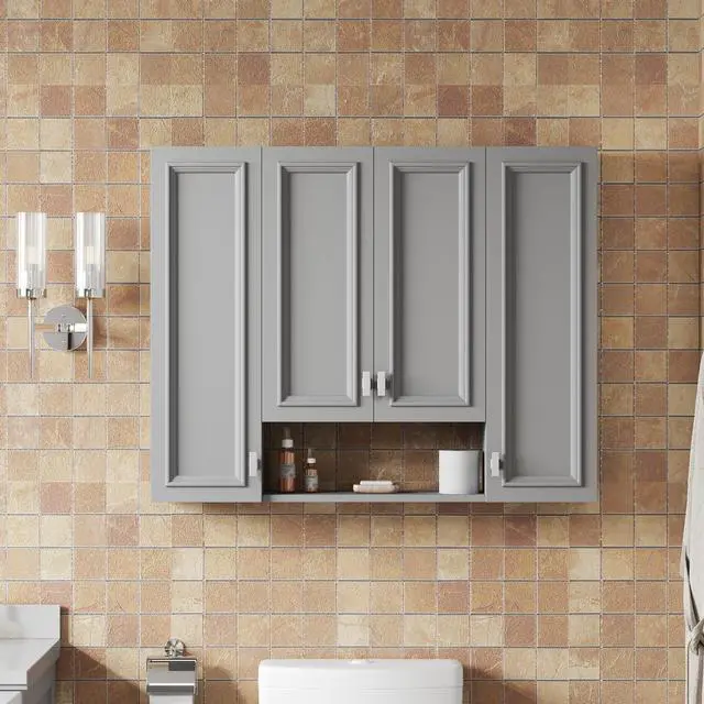 Alt view image 5 of 7 - Modern Bathroom Cabinet with 5 Adjustable Shelves, Wall-Mounted Medicine Cabinet for Bathroom, Soft-Closing Hinges, Open Shelving Design