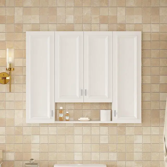 Alt view image 2 of 7 - Modern Bathroom Cabinet with 5 Adjustable Shelves, Wall-Mounted Medicine Cabinet for Bathroom, Soft-Closing Hinges, Open Shelving Design