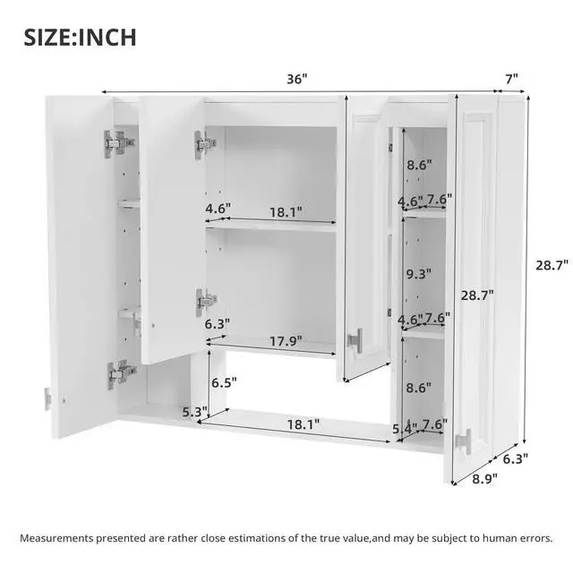 Alt view image 3 of 7 - Modern Bathroom Cabinet with 5 Adjustable Shelves, Wall-Mounted Medicine Cabinet for Bathroom, Soft-Closing Hinges, Open Shelving Design