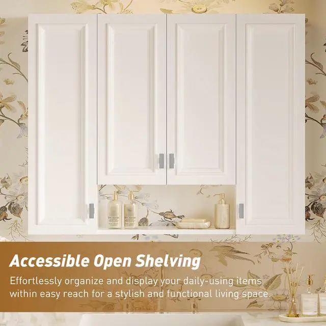 Alt view image 7 of 7 - Modern Bathroom Cabinet with 5 Adjustable Shelves, Wall-Mounted Medicine Cabinet for Bathroom, Soft-Closing Hinges, Open Shelving Design