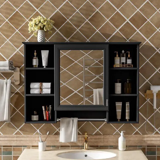 Alt view image 4 of 7 - 3-in-1 Bathroom Mirror Cabinet, 41-inch Wall Mounted Medicine Cabinet with Adjustable Shelf & Soft Close Door, High-Define Mirror with Storage for Bathroom Vanity