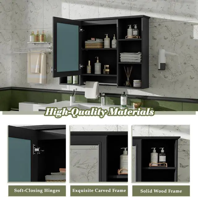 Alt view image 6 of 7 - 3-in-1 Bathroom Mirror Cabinet, 41-inch Wall Mounted Medicine Cabinet with Adjustable Shelf & Soft Close Door, High-Define Mirror with Storage for Bathroom Vanity
