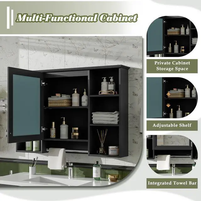 Alt view image 7 of 7 - 3-in-1 Bathroom Mirror Cabinet, 41-inch Wall Mounted Medicine Cabinet with Adjustable Shelf & Soft Close Door, High-Define Mirror with Storage for Bathroom Vanity
