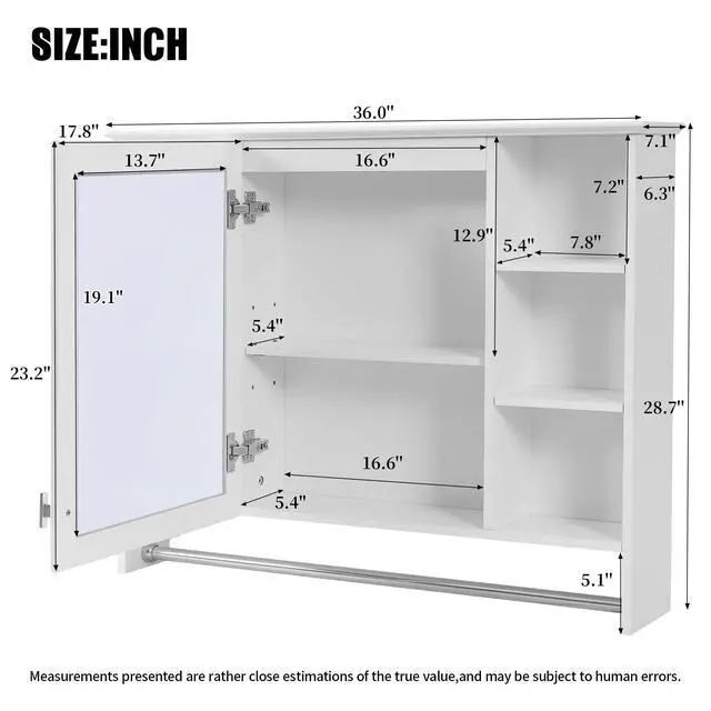 Alt view image 3 of 7 - 3-in-1 Bathroom Mirror Cabinet, 36-inch Wall Mounted Medicine Cabinet with Adjustable Shelf & Soft Close Door, High-Define Mirror with Storage for Bathroom Vanity