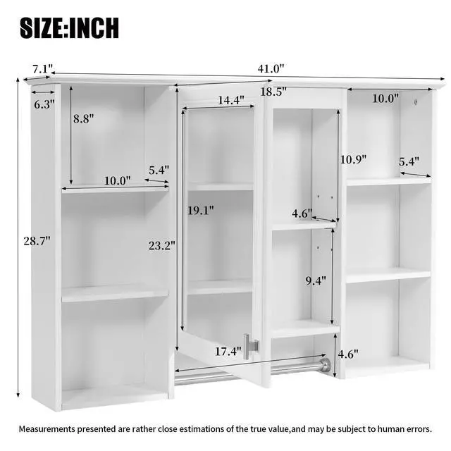 Alt view image 3 of 7 - 3-in-1 Bathroom Mirror Cabinet, 41-inch Wall Mounted Medicine Cabinet with Adjustable Shelf & Soft Close Door, High-Define Mirror with Storage for Bathroom Vanity