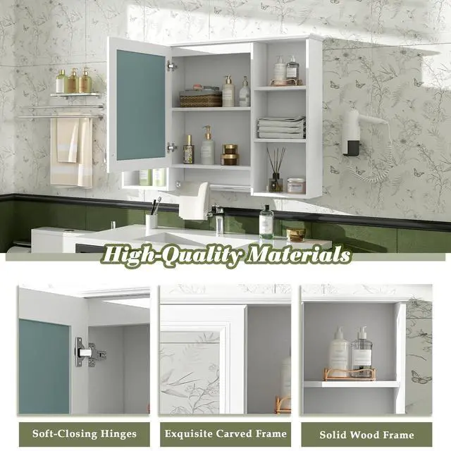 Alt view image 7 of 7 - 3-in-1 Bathroom Mirror Cabinet, 41-inch Wall Mounted Medicine Cabinet with Adjustable Shelf & Soft Close Door, High-Define Mirror with Storage for Bathroom Vanity