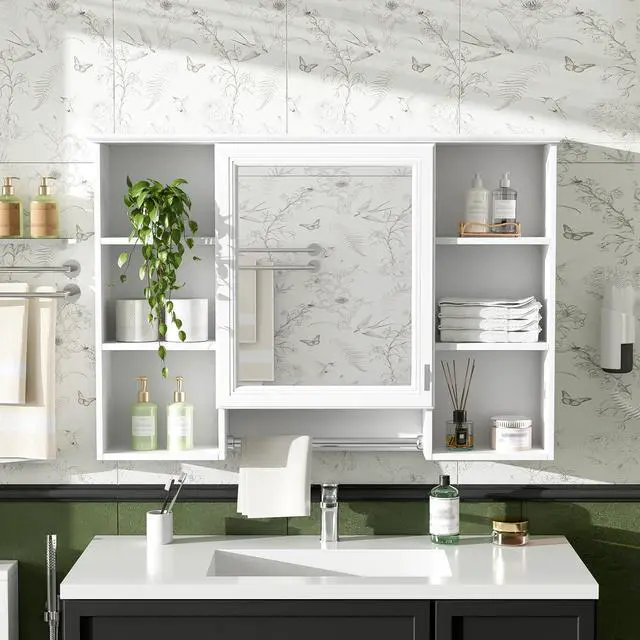 Alt view image 2 of 7 - 3-in-1 Bathroom Mirror Cabinet, 41-inch Wall Mounted Medicine Cabinet with Adjustable Shelf & Soft Close Door, High-Define Mirror with Storage for Bathroom Vanity