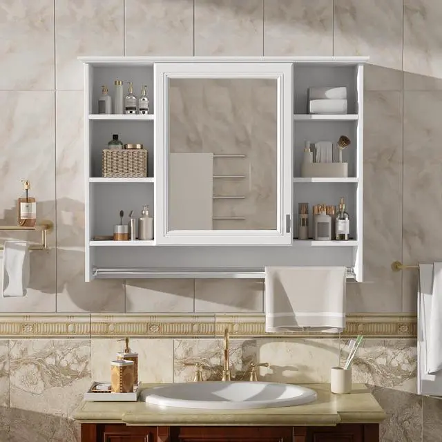 Alt view image 2 of 7 - 3-in-1 Bathroom Mirror Cabinet, 36-inch Wall Mounted Medicine Cabinet with Adjustable Shelf & Soft Close Door, High-Define Mirror with Storage for Bathroom Vanity