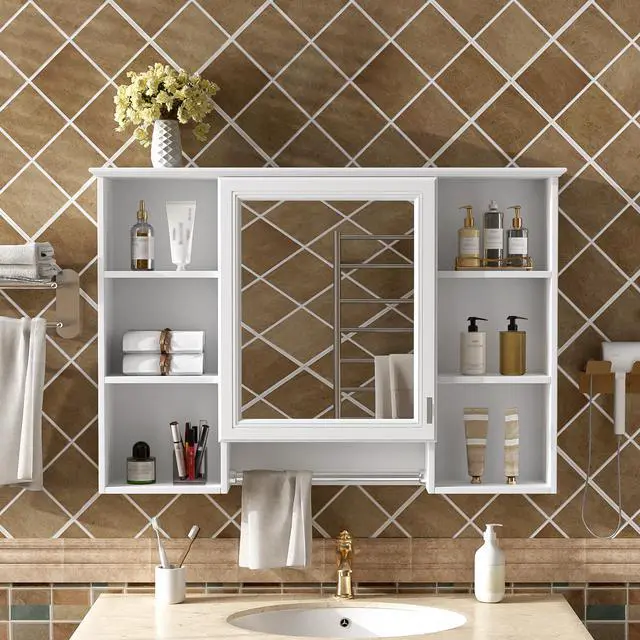 Alt view image 5 of 7 - 3-in-1 Bathroom Mirror Cabinet, 41-inch Wall Mounted Medicine Cabinet with Adjustable Shelf & Soft Close Door, High-Define Mirror with Storage for Bathroom Vanity