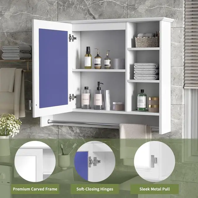Alt view image 7 of 7 - 3-in-1 Bathroom Mirror Cabinet, 36-inch Wall Mounted Medicine Cabinet with Adjustable Shelf & Soft Close Door, High-Define Mirror with Storage for Bathroom Vanity