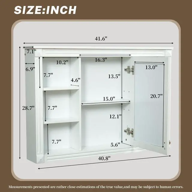 Alt view image 3 of 7 - 42'' Wall Mounted Bathroom Storage Cabinet, Medicine Cabinet, Modern Bathroom Wall Cabinet with Mirror, Mirror Cabinet with 6 Open Shelves (Not Include Bathroom Vanity )