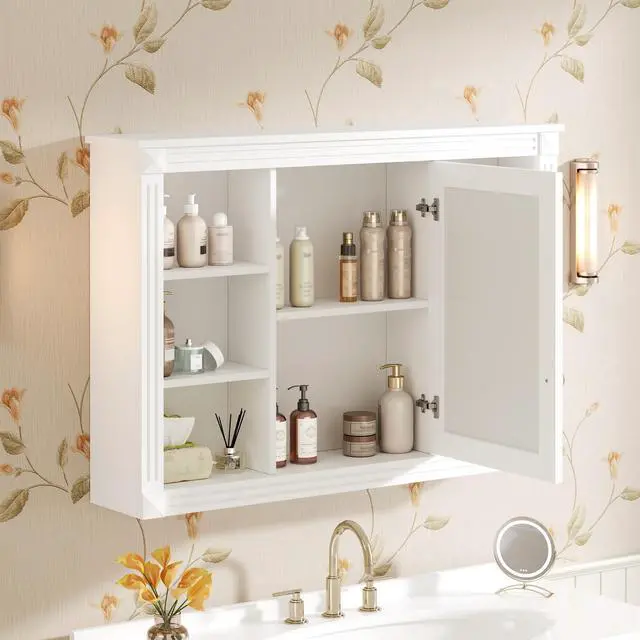 Alt view image 5 of 7 - 42'' Wall Mounted Bathroom Storage Cabinet, Medicine Cabinet, Modern Bathroom Wall Cabinet with Mirror, Mirror Cabinet with 6 Open Shelves (Not Include Bathroom Vanity )