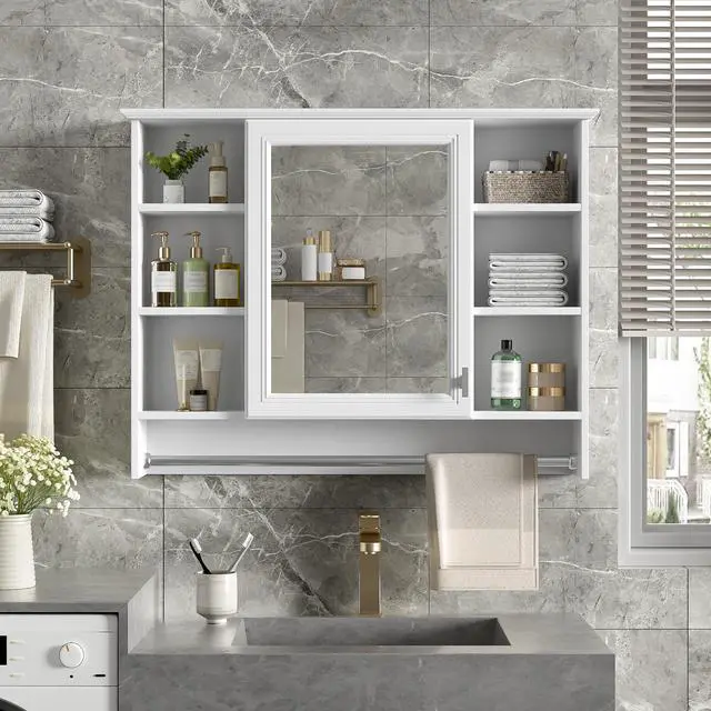 Alt view image 5 of 7 - 3-in-1 Bathroom Mirror Cabinet, 36-inch Wall Mounted Medicine Cabinet with Adjustable Shelf & Soft Close Door, High-Define Mirror with Storage for Bathroom Vanity