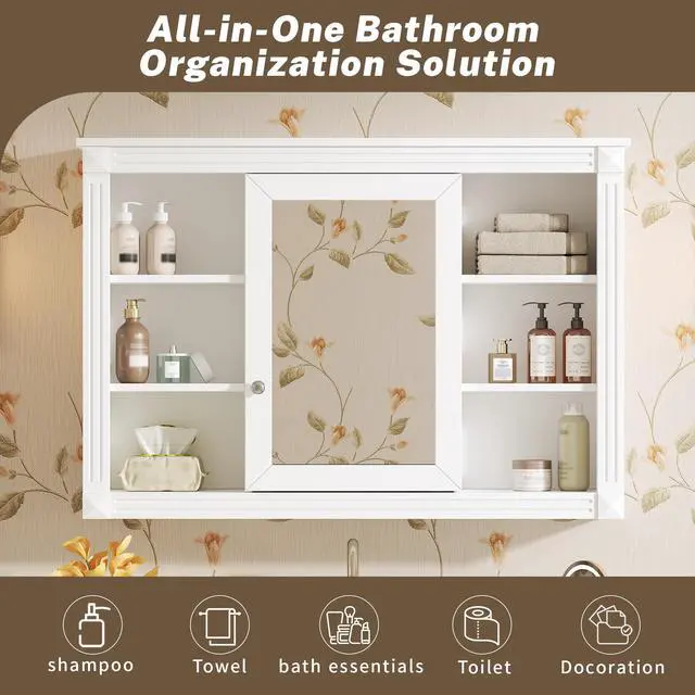 Alt view image 7 of 7 - 42'' Wall Mounted Bathroom Storage Cabinet, Medicine Cabinet, Modern Bathroom Wall Cabinet with Mirror, Mirror Cabinet with 6 Open Shelves (Not Include Bathroom Vanity )