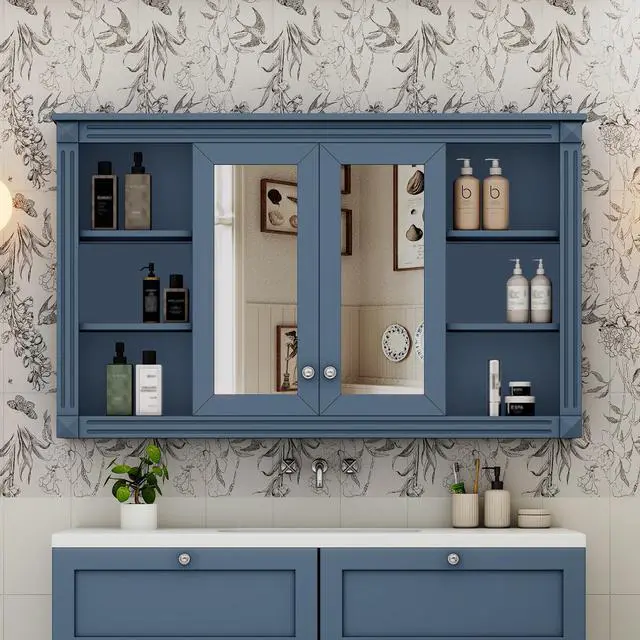 Alt view image 5 of 7 - 47 Inch Bathroom Mirror Cabinet with Storage, Adjustable Shelf and Open Shelves, Wall Mounted Medicine Cabinet for Bathroom, Bedroom, Vanity