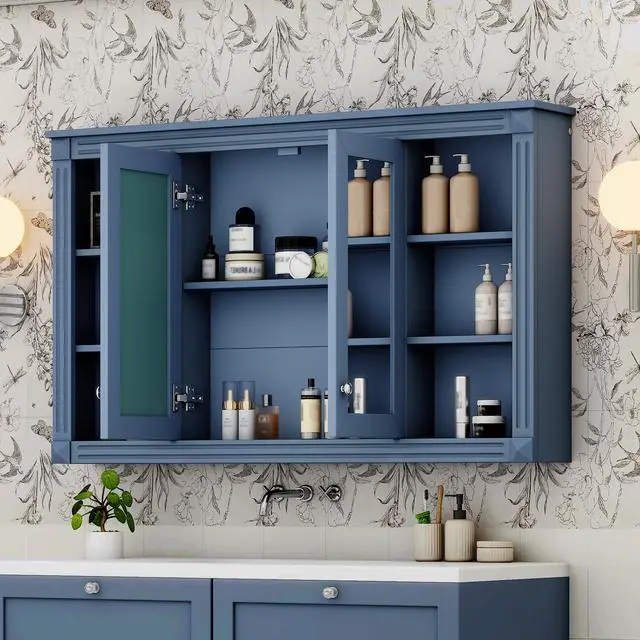 Alt view image 6 of 7 - 47 Inch Bathroom Mirror Cabinet with Storage, Adjustable Shelf and Open Shelves, Wall Mounted Medicine Cabinet for Bathroom, Bedroom, Vanity