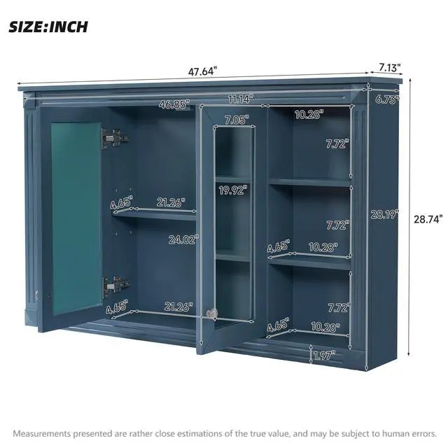 Alt view image 3 of 7 - 47 Inch Bathroom Mirror Cabinet with Storage, Adjustable Shelf and Open Shelves, Wall Mounted Medicine Cabinet for Bathroom, Bedroom, Vanity