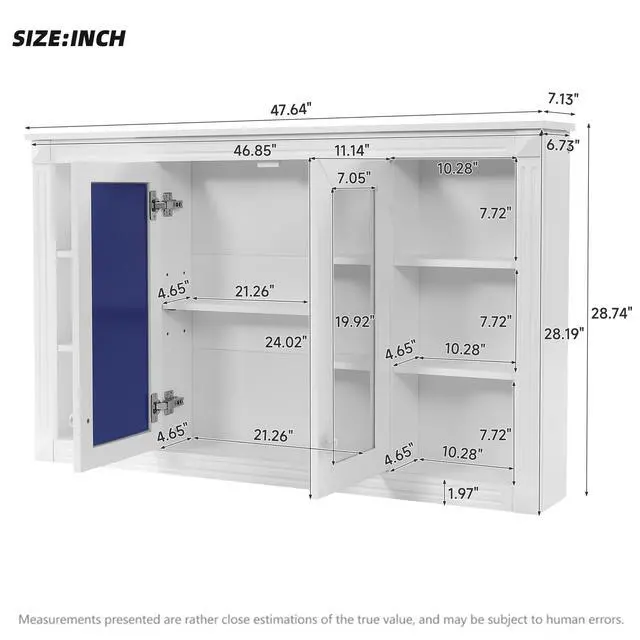 Alt view image 3 of 7 - 47 Inch Bathroom Mirror Cabinet with Storage, Adjustable Shelf and Open Shelves, Wall Mounted Medicine Cabinet for Bathroom, Bedroom, Vanity