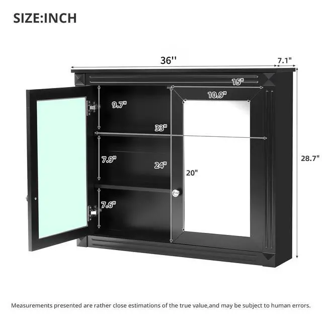 Alt view image 3 of 7 - 36'' x 28'' Medicine Cabinet, Wall Mounted Bathroom Storage Cabinet, Modern Bathroom Wall Cabinet with 2 Mirrors, Medicine Cabinet, Mirror Cabinet with 2 adjustable Shelves