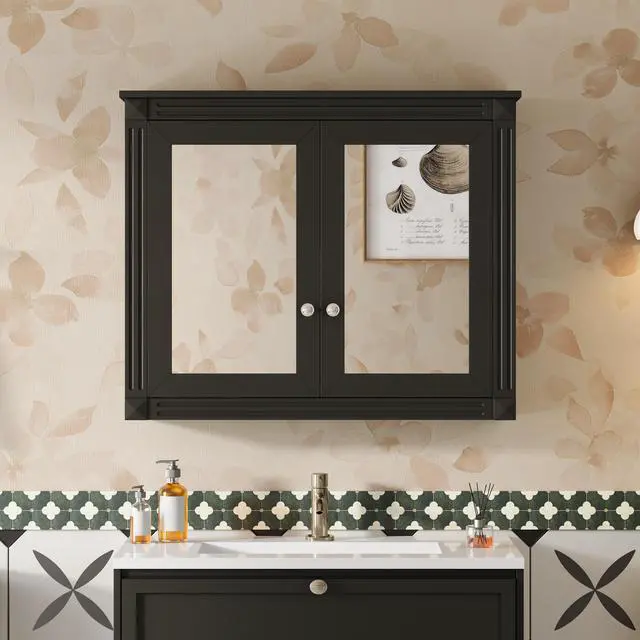 Alt view image 2 of 7 - 36'' x 28'' Medicine Cabinet, Wall Mounted Bathroom Storage Cabinet, Modern Bathroom Wall Cabinet with 2 Mirrors, Medicine Cabinet, Mirror Cabinet with 2 adjustable Shelves