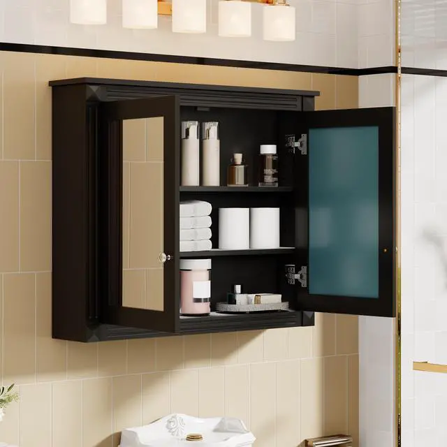 Alt view image 4 of 7 - 36'' x 28'' Medicine Cabinet, Wall Mounted Bathroom Storage Cabinet, Modern Bathroom Wall Cabinet with 2 Mirrors, Medicine Cabinet, Mirror Cabinet with 2 adjustable Shelves