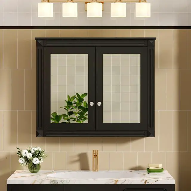 Alt view image 5 of 7 - 36'' x 28'' Medicine Cabinet, Wall Mounted Bathroom Storage Cabinet, Modern Bathroom Wall Cabinet with 2 Mirrors, Medicine Cabinet, Mirror Cabinet with 2 adjustable Shelves